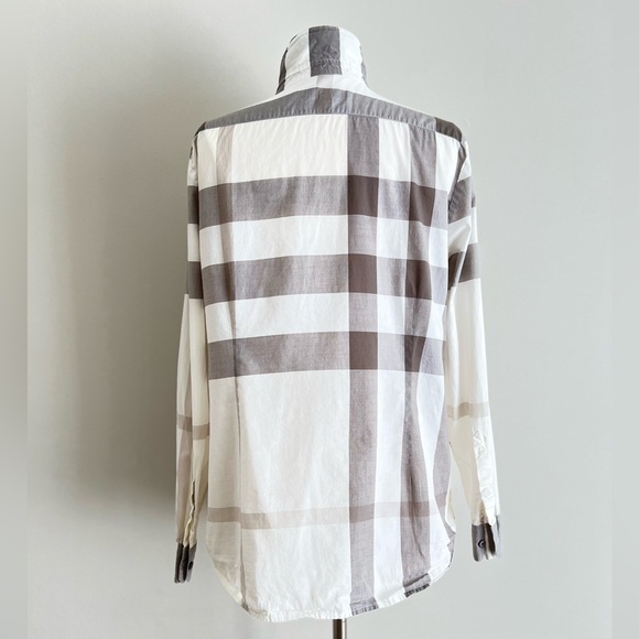 Burberry White and Gray Plaid Button-up Shirt - Picture 3 of 11
